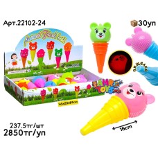 Антистресс Мишка Рожок свет. пищалка из 12шт 22102-24