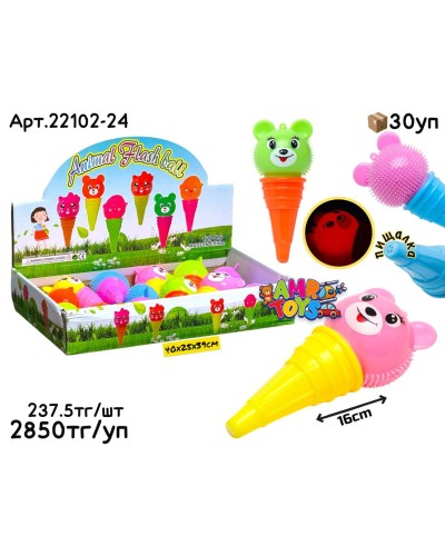 Антистресс Мишка Рожок свет. пищалка из 12шт 22102-24