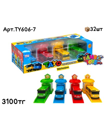 Машинки TAYO LITTLE BUS с впускателем из 4шт TY606-7