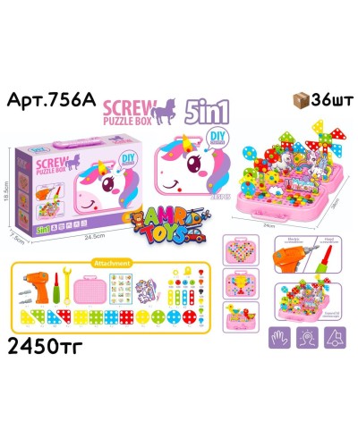 Конструктор 3D PUZZLE SCREW 5в1 Единорожка 756A