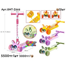 Самокат Зайчик с очками свет. муз. 4цв. XMT-Z666